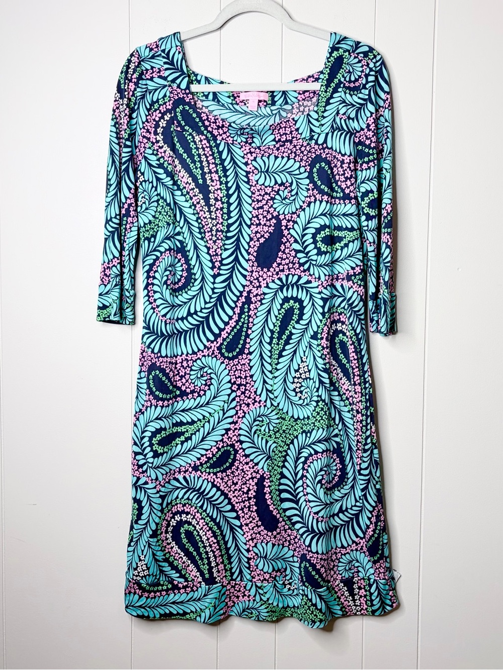 Lilly Pulitzer Newport 100% Silk Paisley 3/4 Sleeve Shift Dress Women's 10